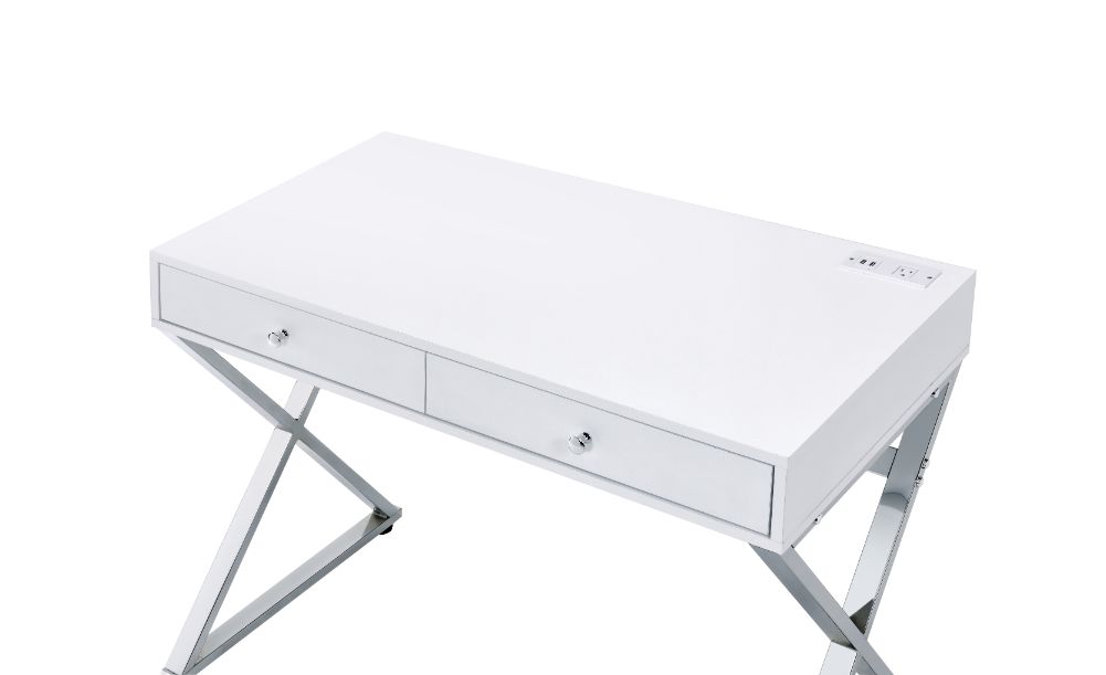 ACME Coleen Writing Desk with Usb - White/Chrome