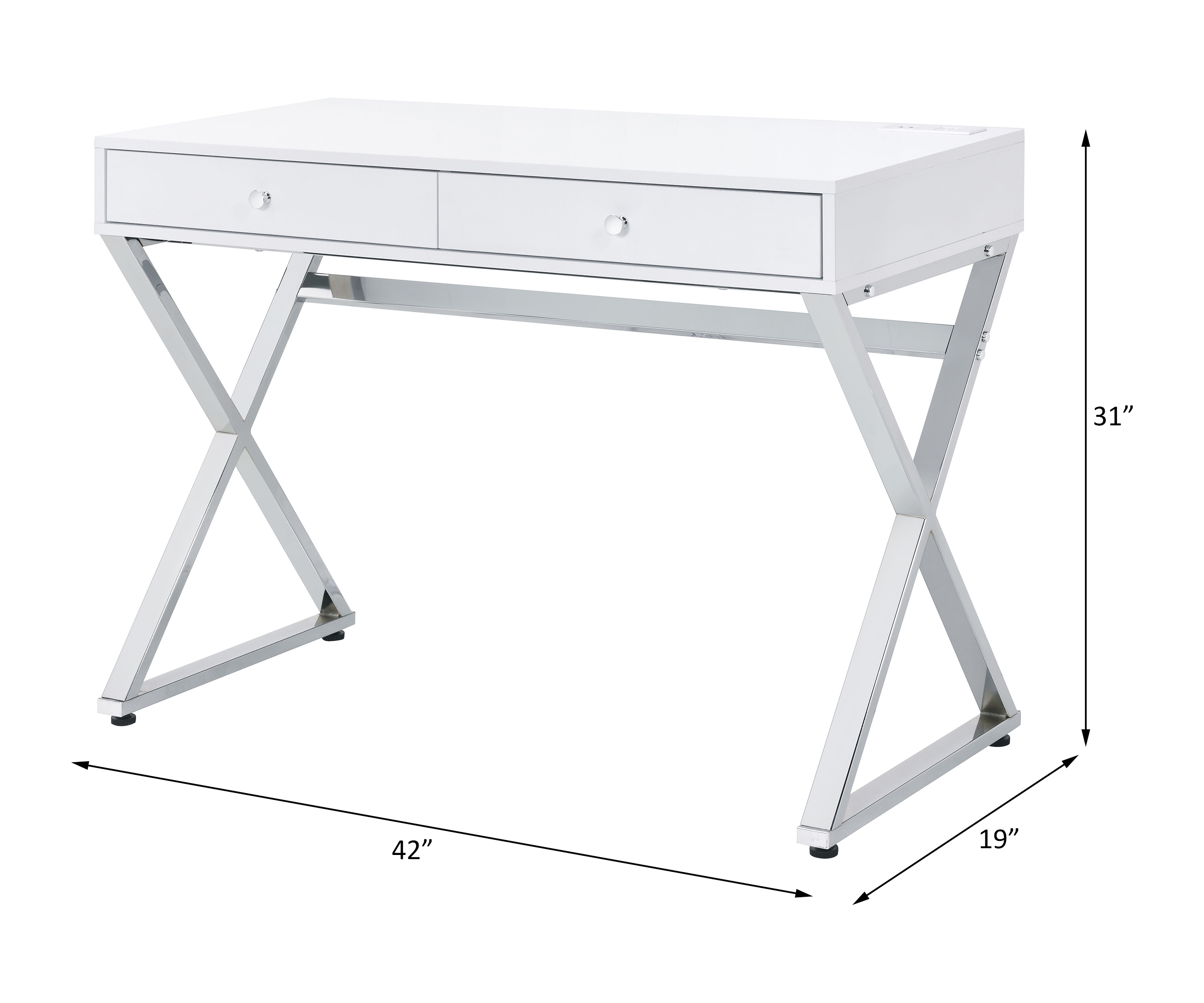 ACME Coleen Writing Desk with Usb - White/Chrome