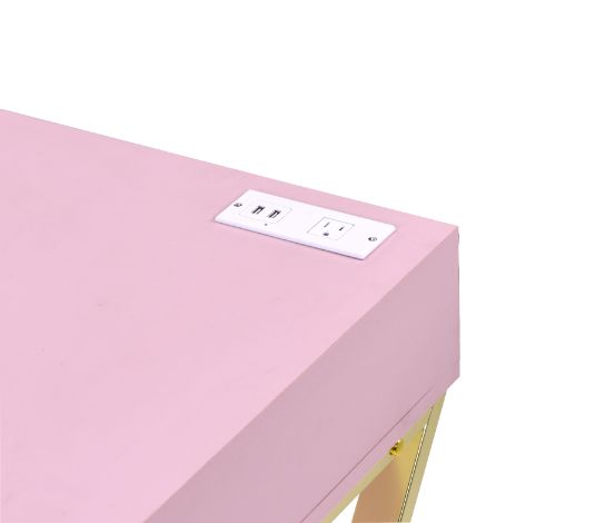 ACME Coleen Writing Desk with Usb - Pink/Gold