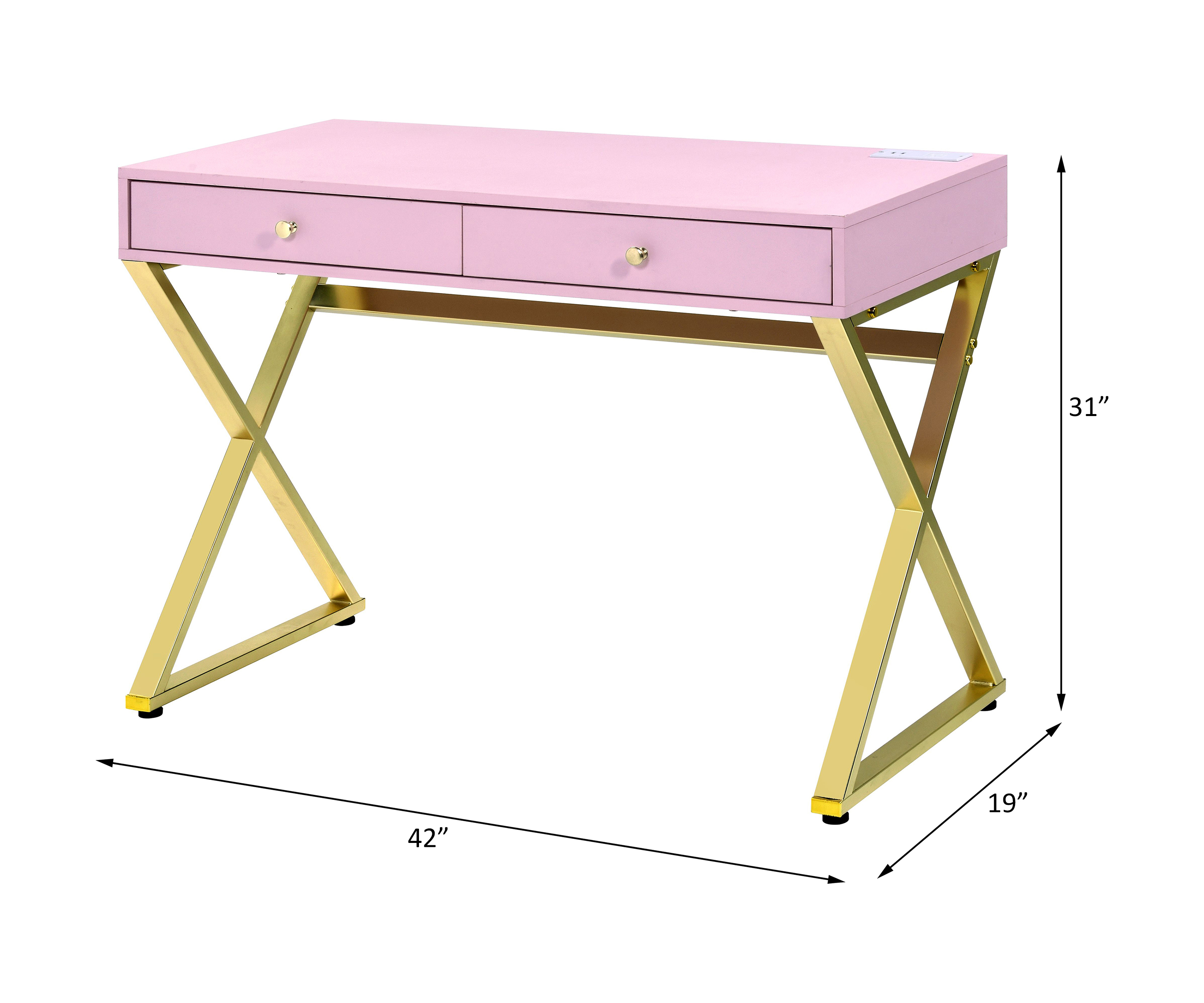 ACME Coleen Writing Desk with Usb - Pink/Gold