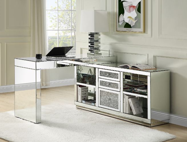 ACME - Noralie Writing Desk in Mirrored/Faux Diamonds (93118)