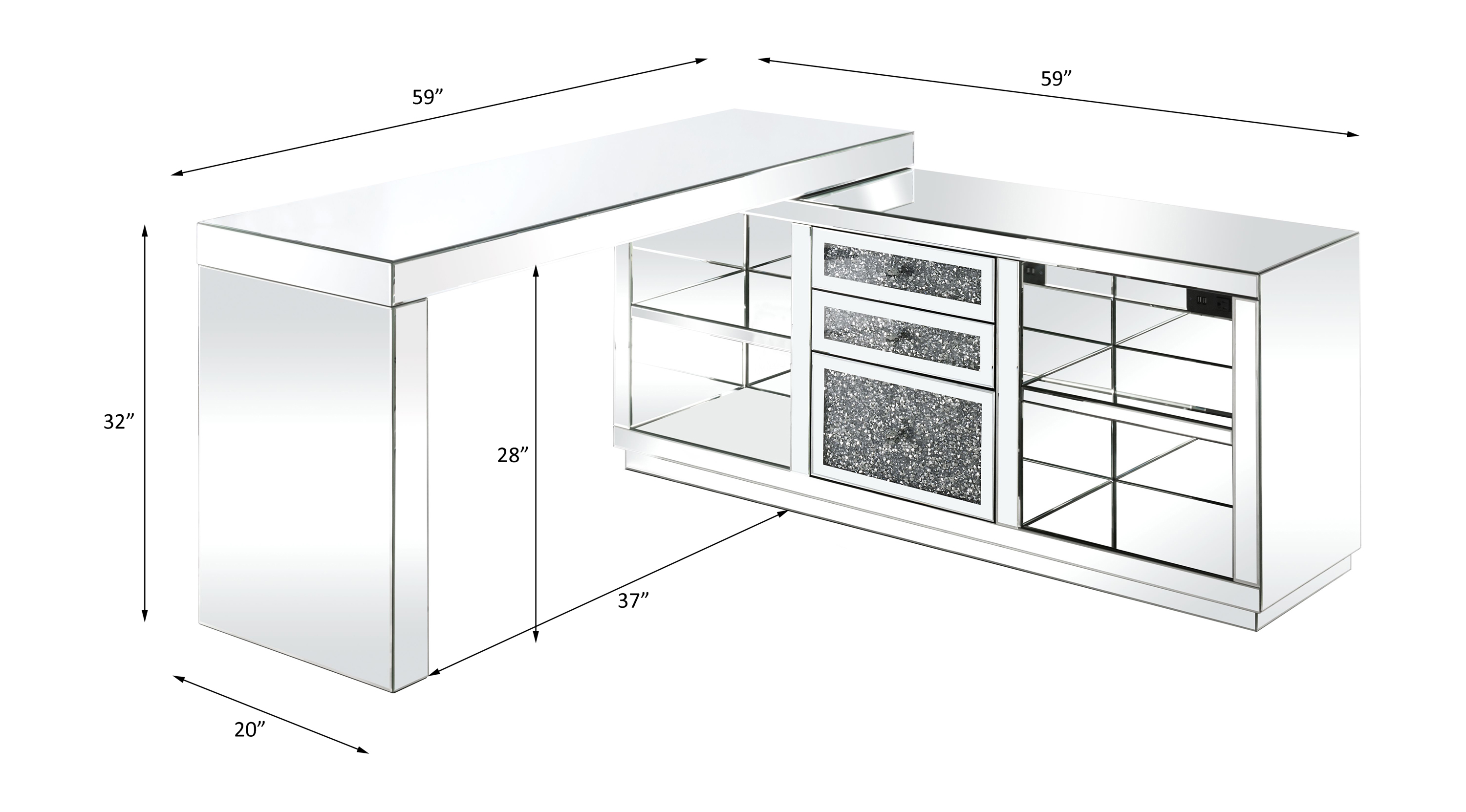 ACME - Noralie Writing Desk in Mirrored/Faux Diamonds (93118)