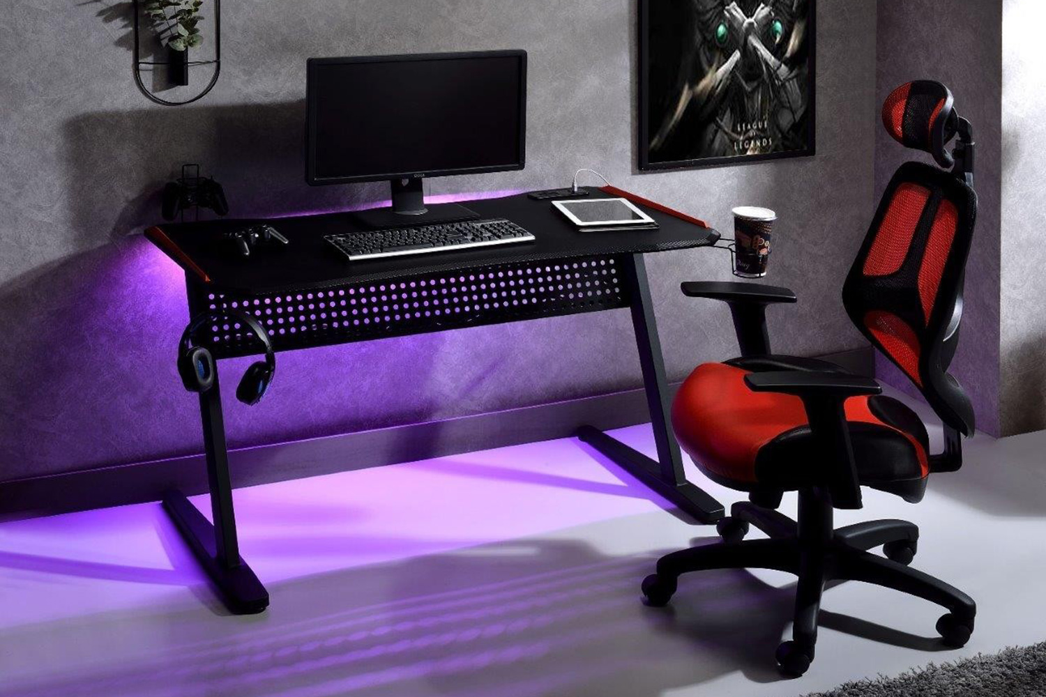 ACME - Dragi Gaming Desk with USB in Black/Red