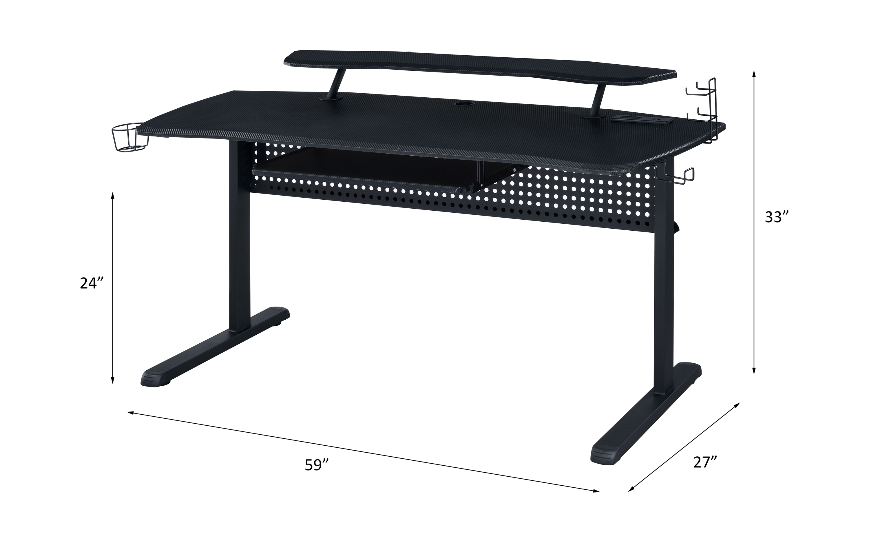 ACME Vildre Gaming Table with USB Port - Black Finish