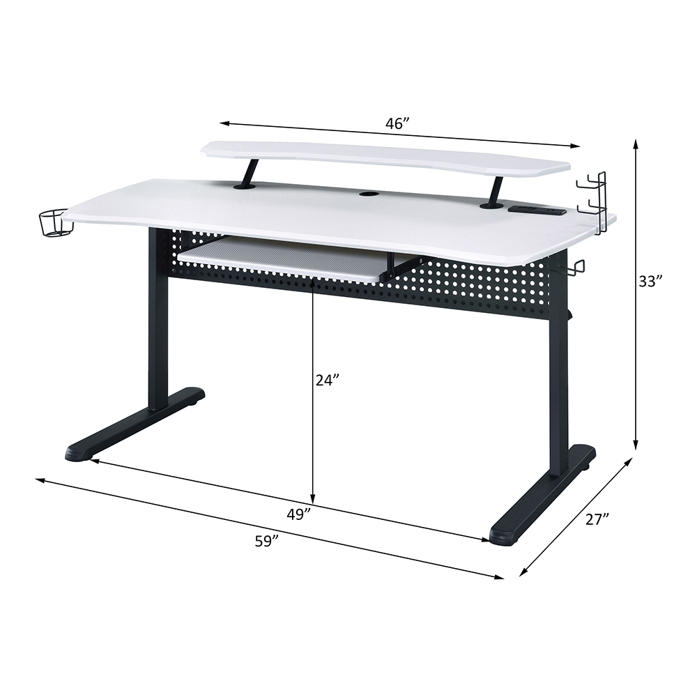 ACME Vildre Gaming Table with USB Port - Black and White Finish