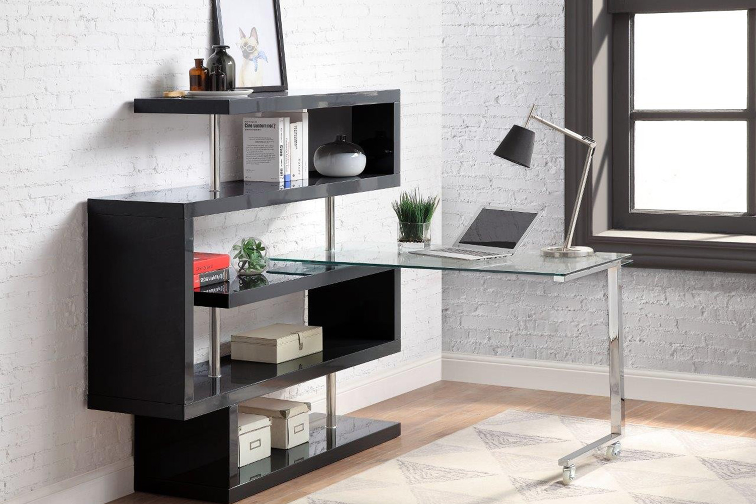 ACME Raceloma Writing Desk with Shelf - Black High Gloss Finish