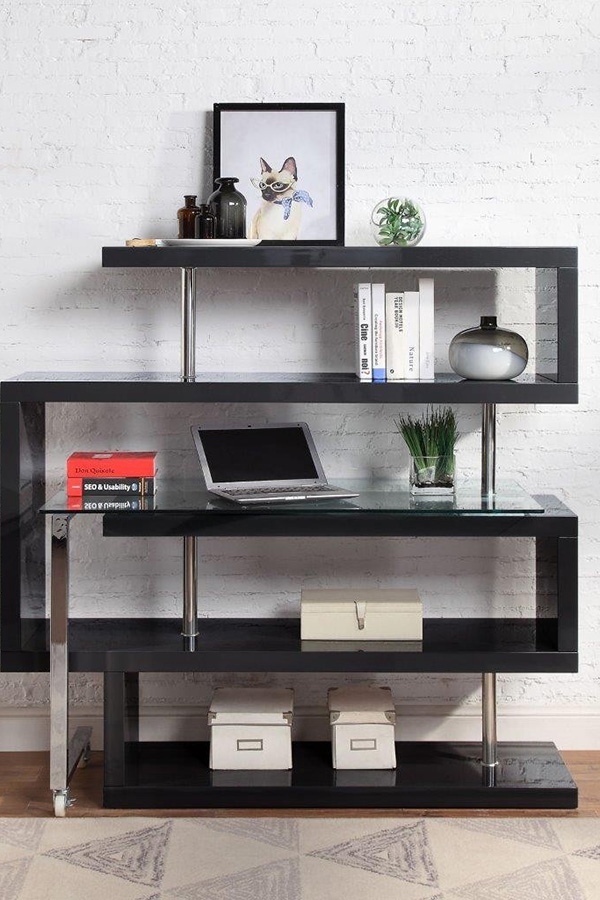 ACME Raceloma Writing Desk with Shelf - Black High Gloss Finish