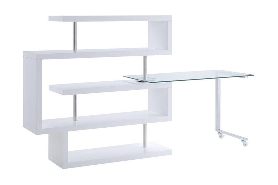 ACME Raceloma Writing Desk with Shelf - White High Gloss Finish