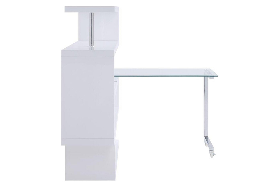 ACME Raceloma Writing Desk with Shelf - White High Gloss Finish