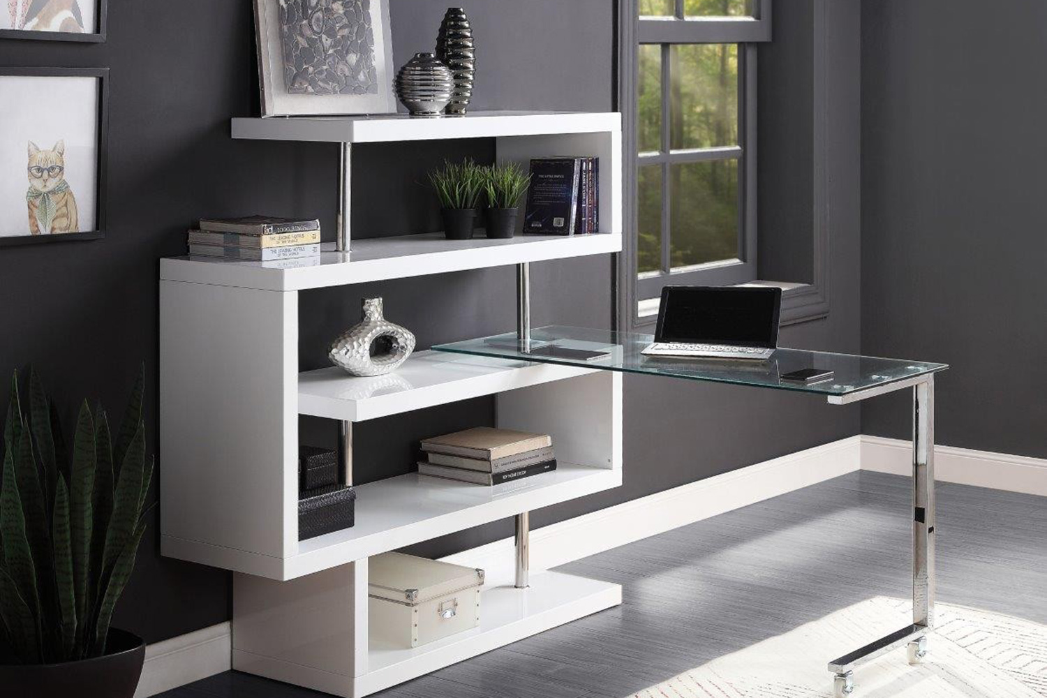 ACME Raceloma Writing Desk with Shelf - White High Gloss Finish