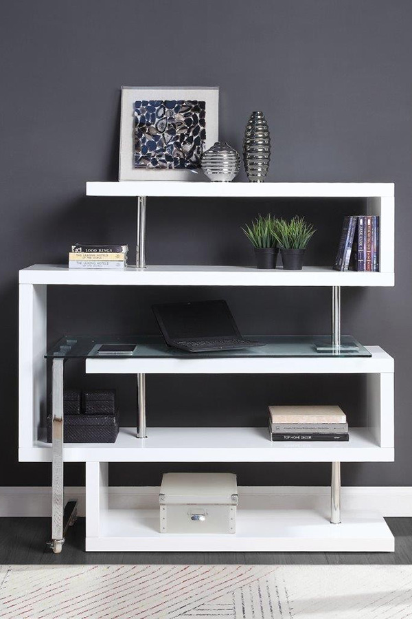 ACME Raceloma Writing Desk with Shelf - White High Gloss Finish