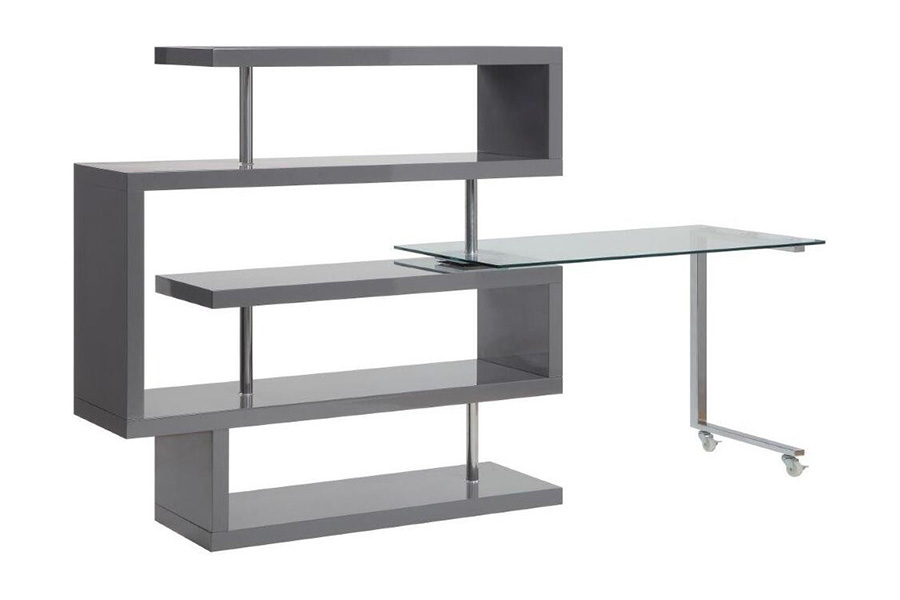 ACME Raceloma Writing Desk with Shelf - Gray High Gloss Finish