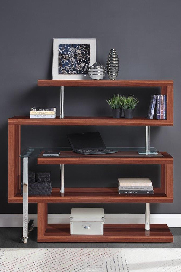 ACME Raceloma Writing Desk with Shelf - Walnut High Gloss Finish