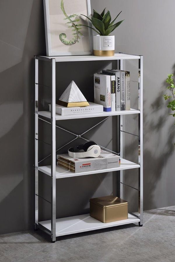 ACME Tennos Bookshelf - White and Chrome Finish