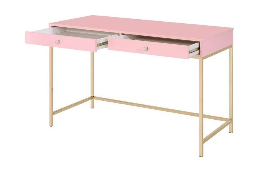 ACME Ottey Writing Desk - Pink High Gloss and Gold Finish