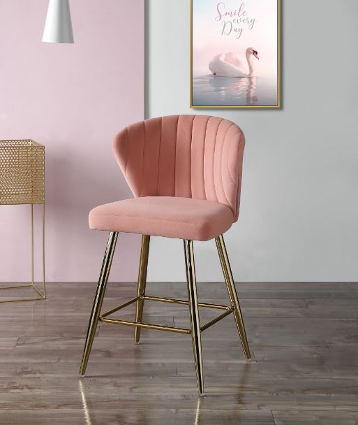 ACME Rizgek Counter Height Chair - Pink Velvet and Gold Finish