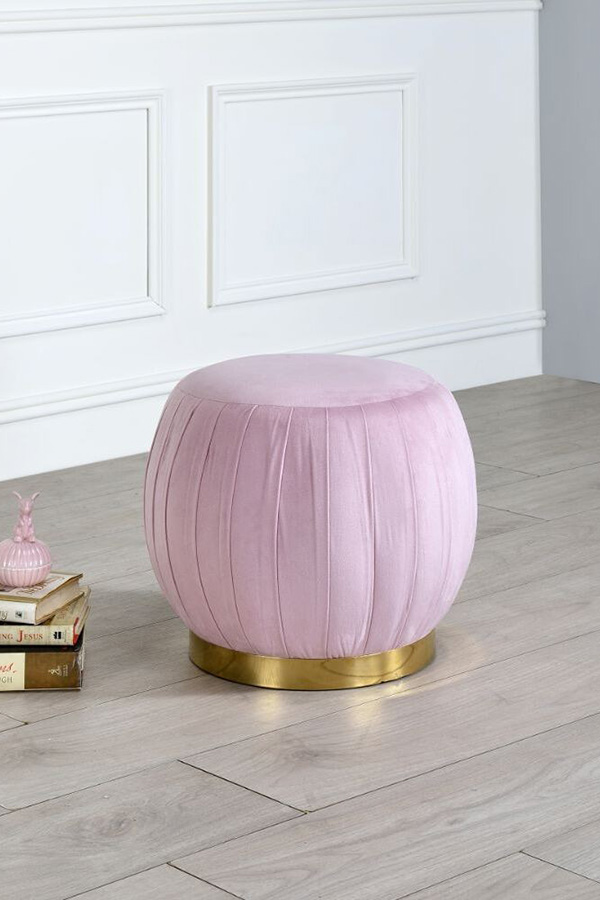 ACME Zinnia Ottoman - Pink Carnation Velvet and Gold