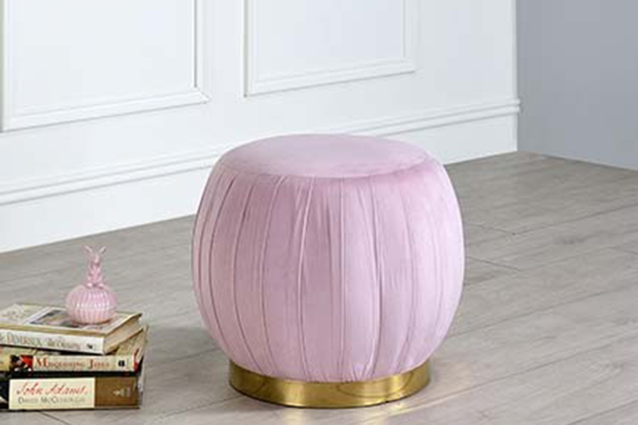 ACME Zinnia Ottoman - Pink Carnation Velvet and Gold