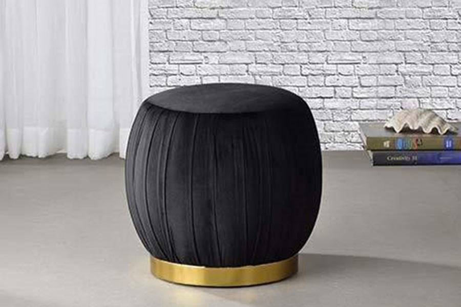 ACME Zinnia Ottoman - Black Velvet and Gold