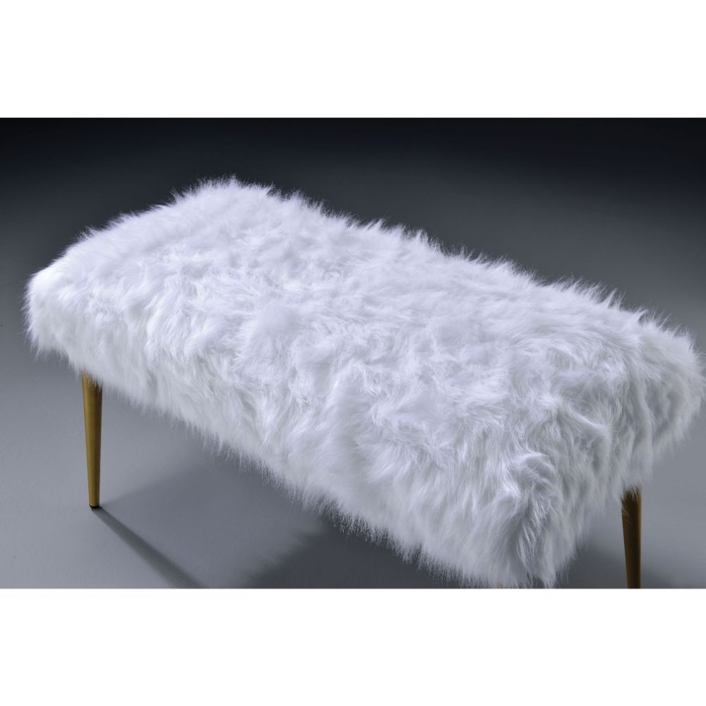 ACME Bagley II Bench - White Faux Fur/Gold (96450)