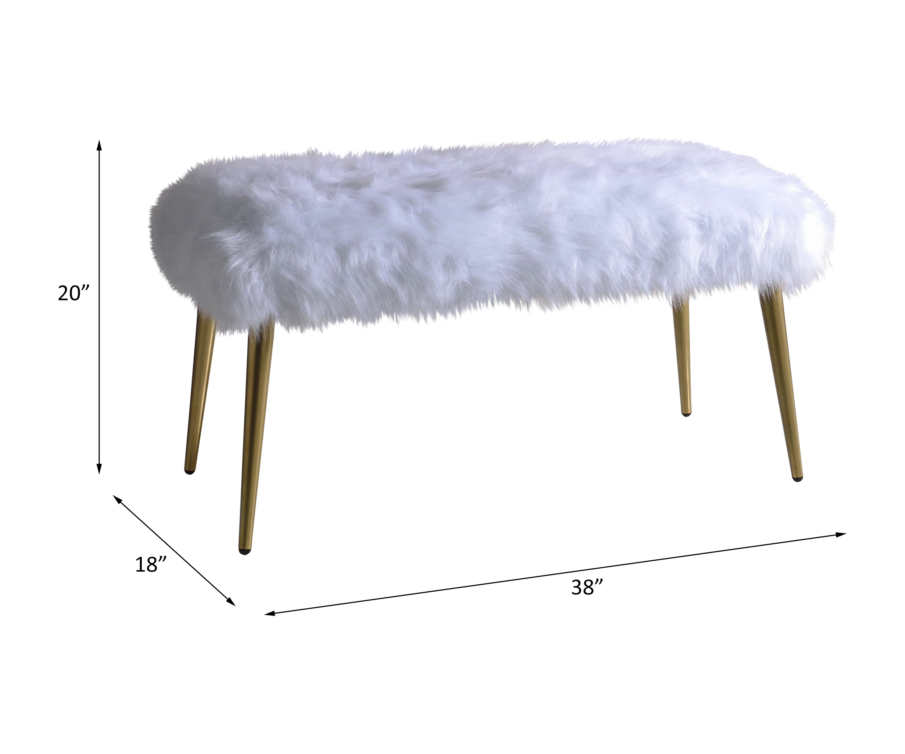 ACME Bagley II Bench - White Faux Fur/Gold (96450)