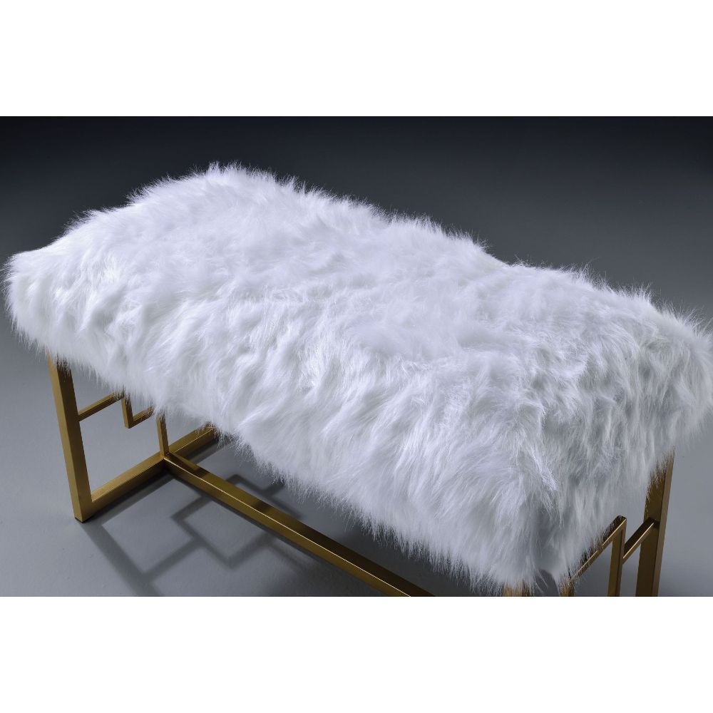 ACME Bagley II Bench - White Faux Fur/Gold (96451)