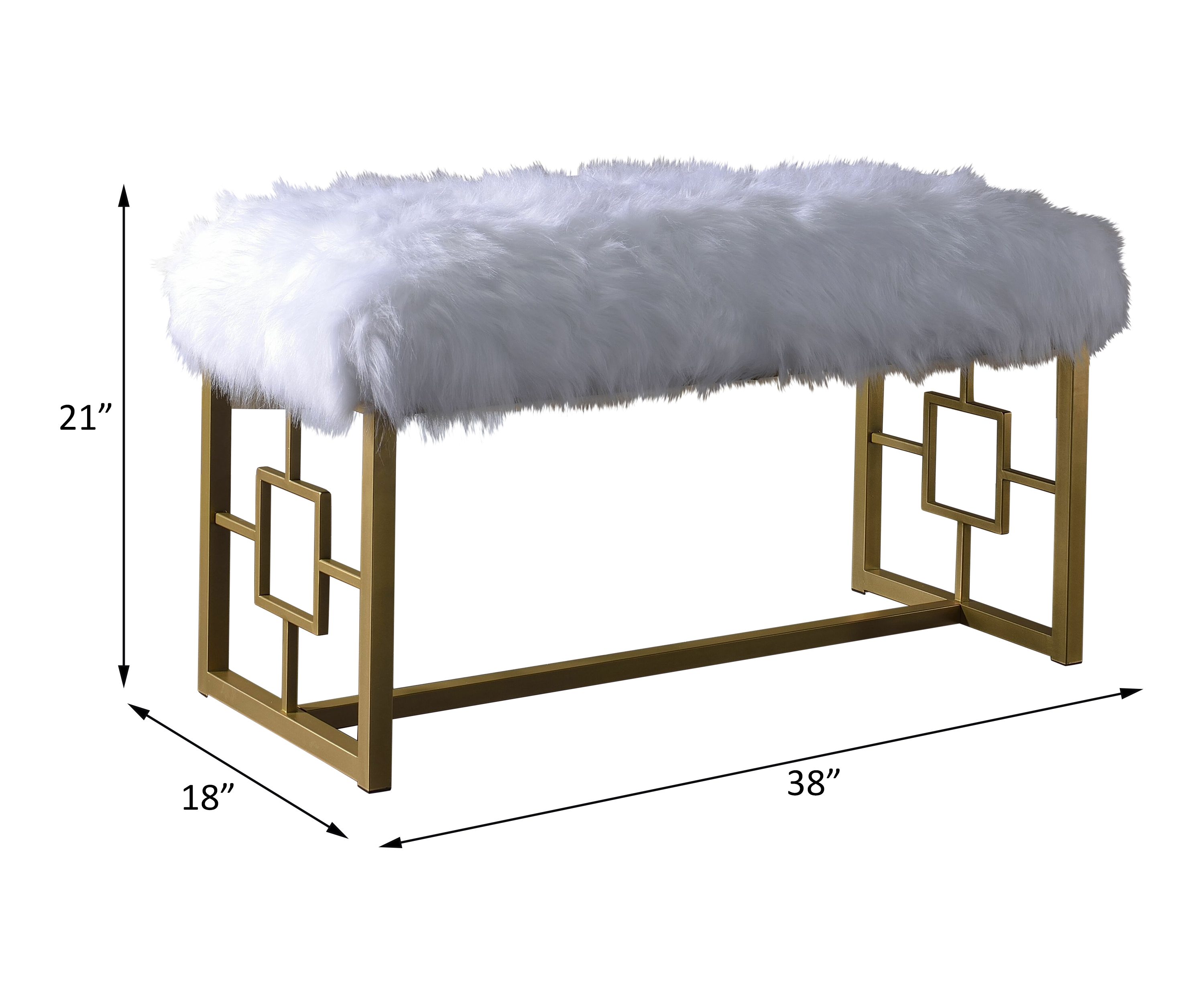 ACME - Bagley II Bench in White Faux Fur/Gold (96451)