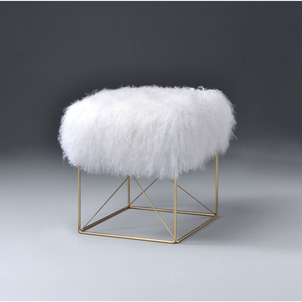 ACME - Bagley Ottoman in Wool/Gold Brass