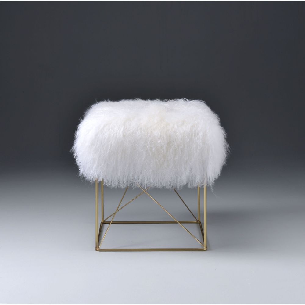 ACME - Bagley Ottoman in Wool/Gold Brass