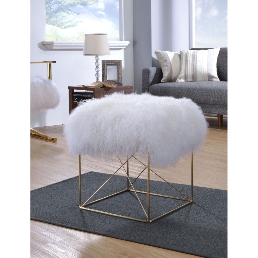 ACME - Bagley Ottoman in Wool/Gold Brass