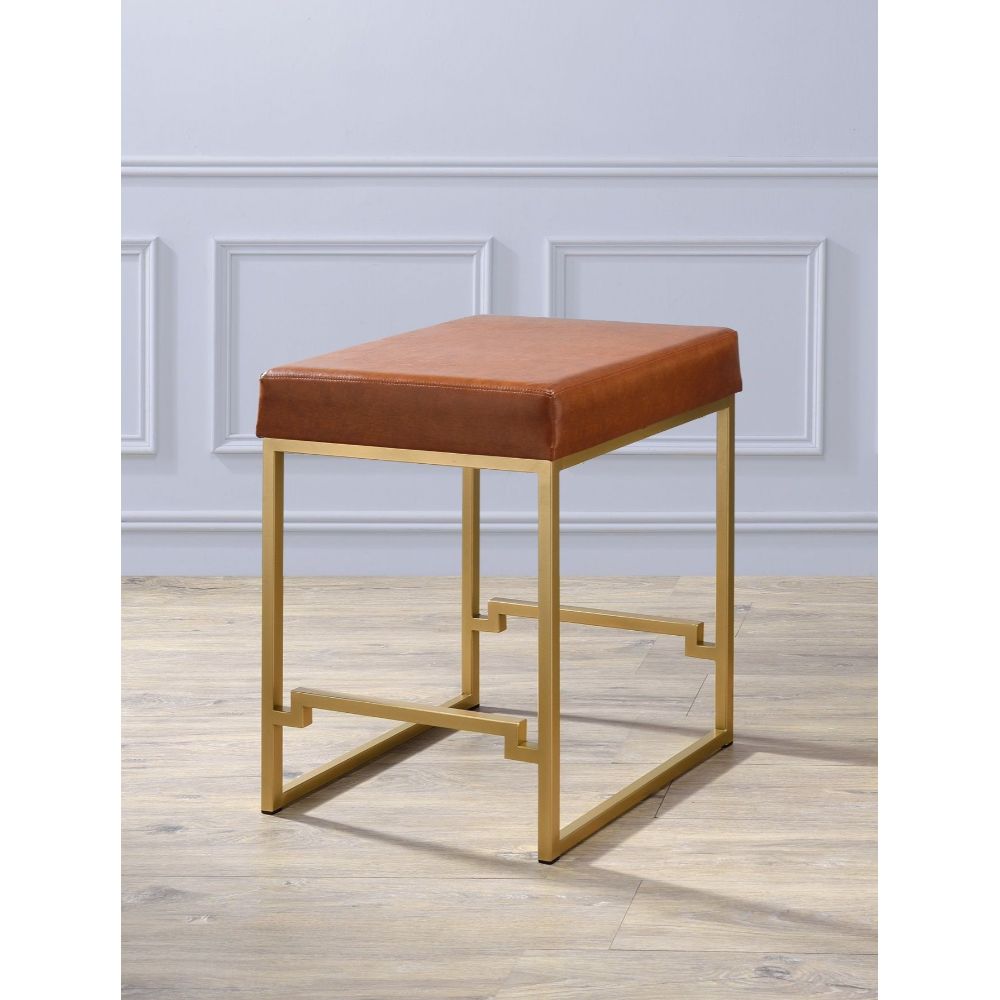 ACME - Boice Counter Height Stool in Light Brown Pu/Gold