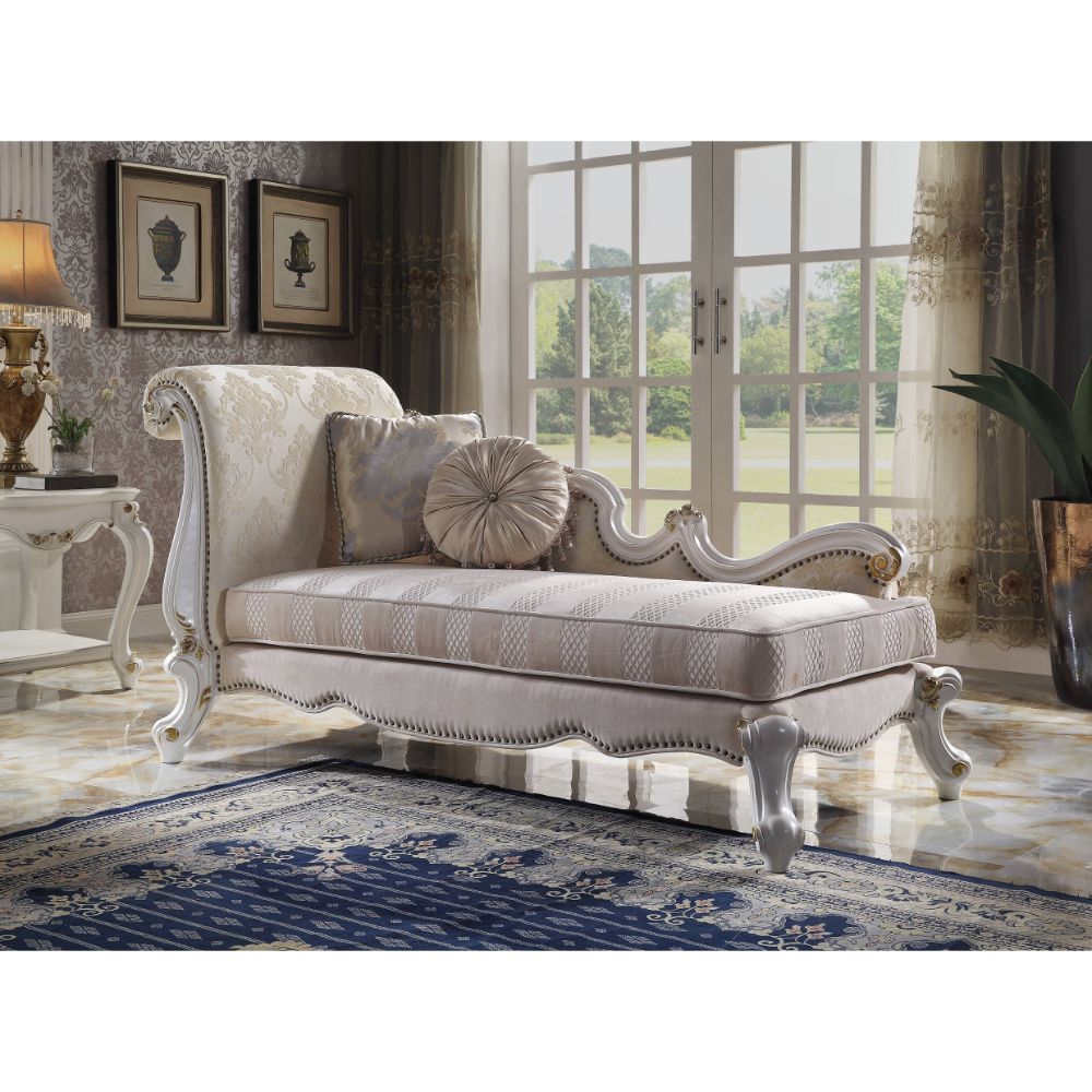 ACME Picardy Chaise Lounge with 2 Pillows - Pattern Antique Pearl