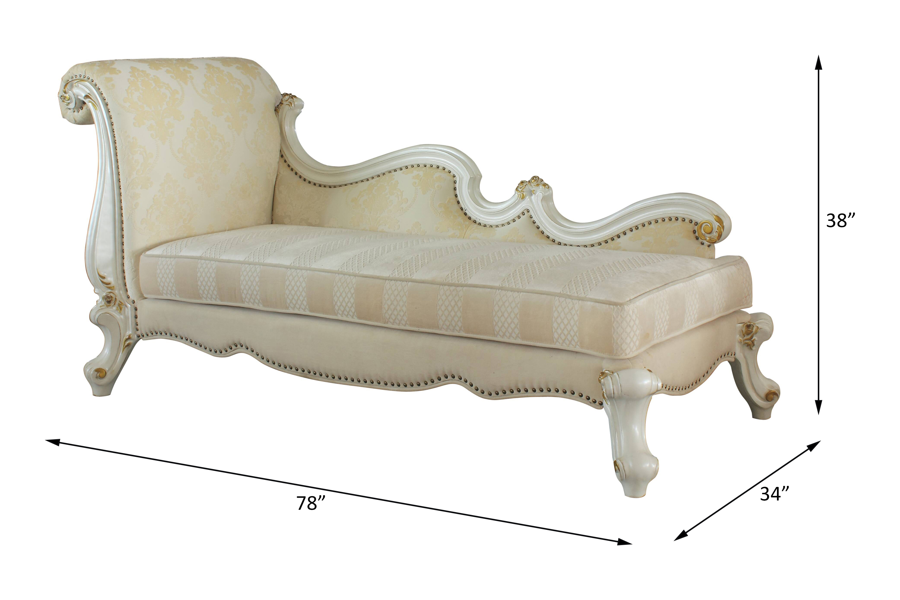 ACME Picardy Chaise Lounge with 2 Pillows - Pattern Antique Pearl