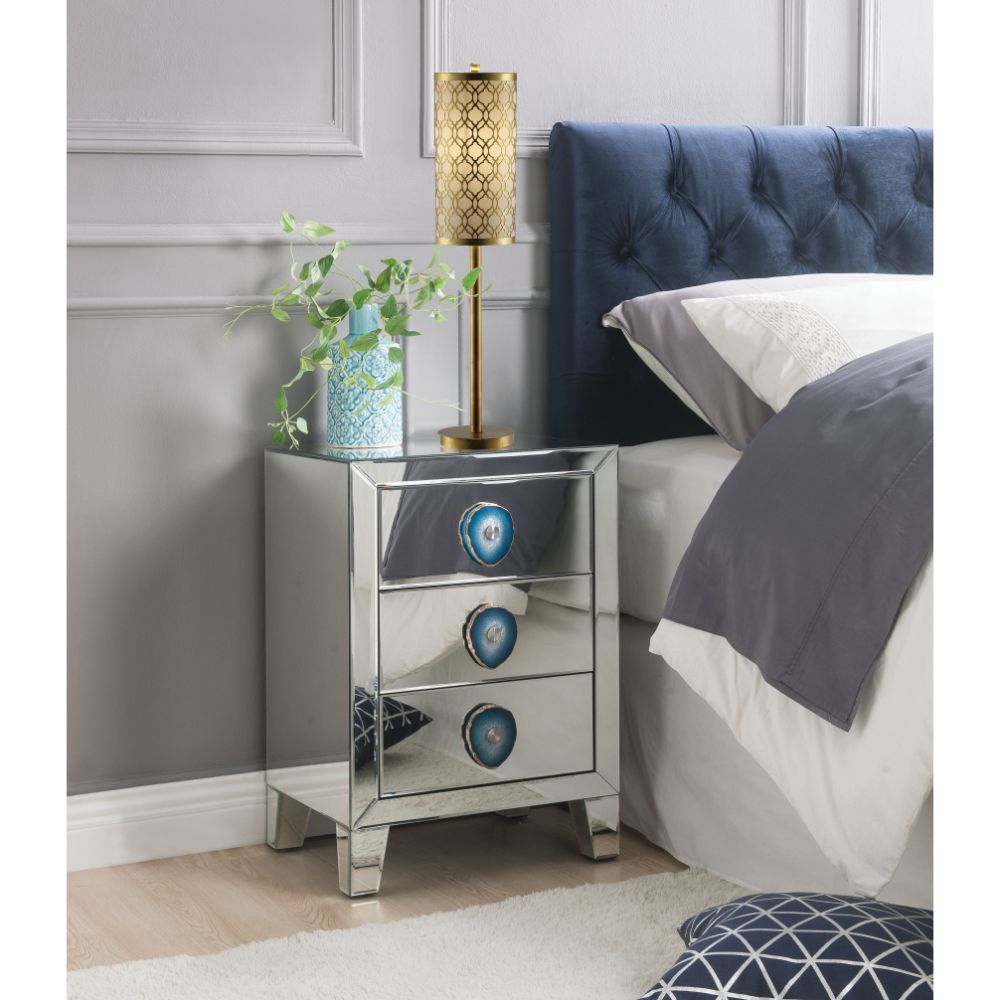 ACME - Filip Accent Table in Mirrored/Faux Agate