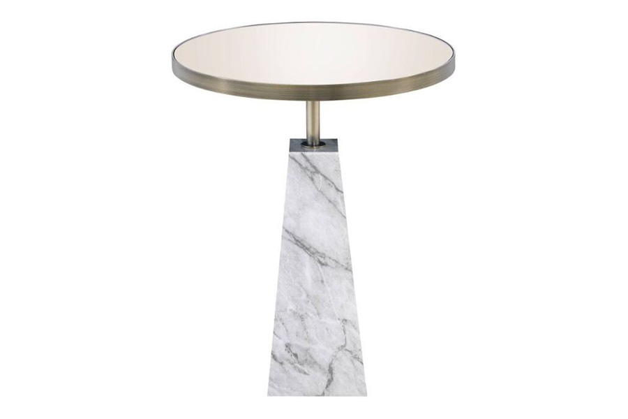 ACME - Galilahi Accent Table in Mirrored/Faux Marble Top/Antique Gold