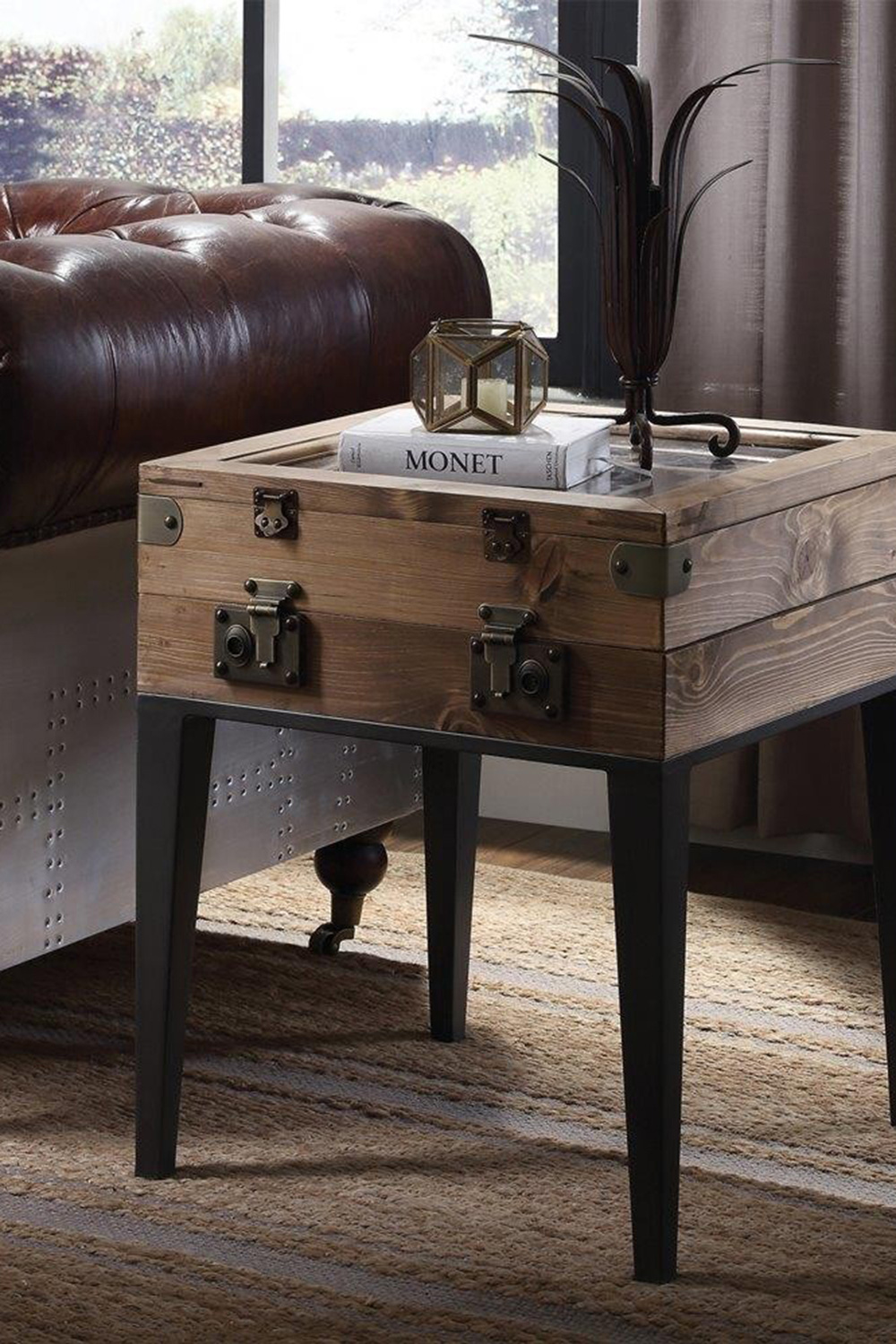 ACME - Kolin Accent Table in Rustic Oak/Matte Gray