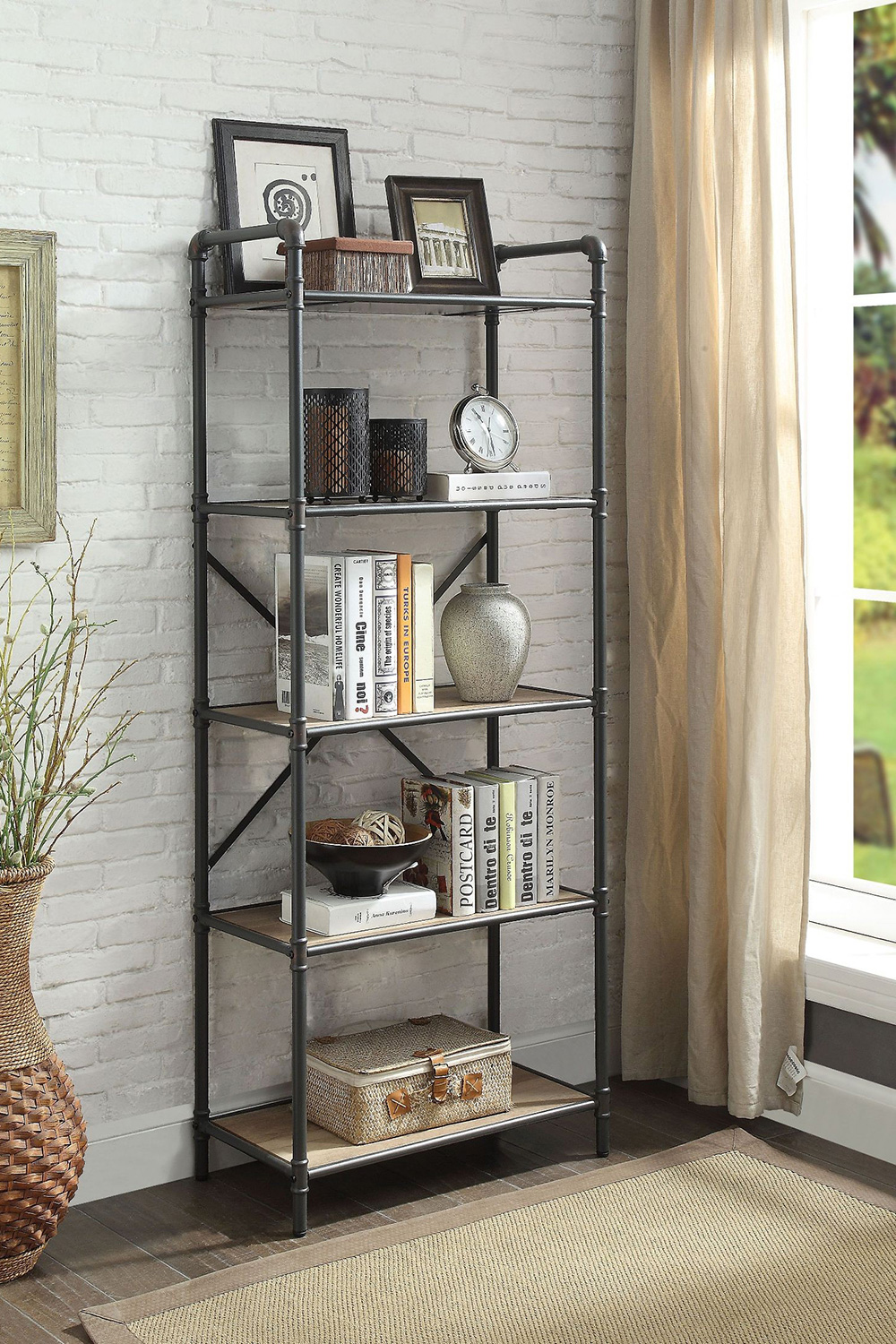 ACME - Itzel Antique Oak and Sandy Gray Bookshelf