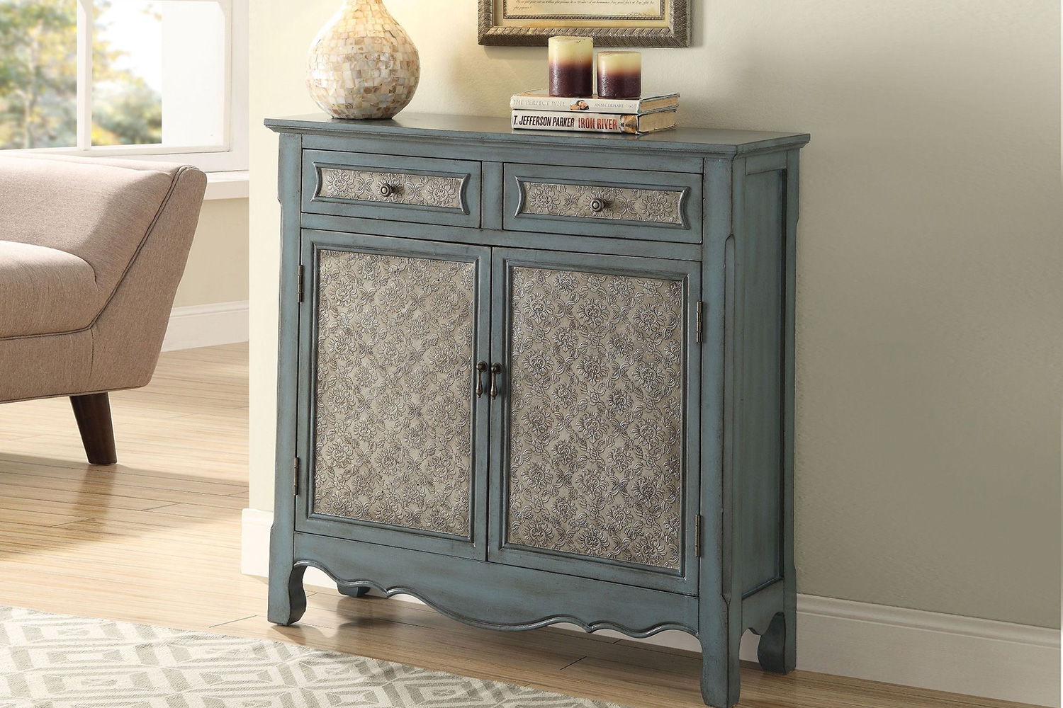 ACME - Winchell Antique Blue Console Table