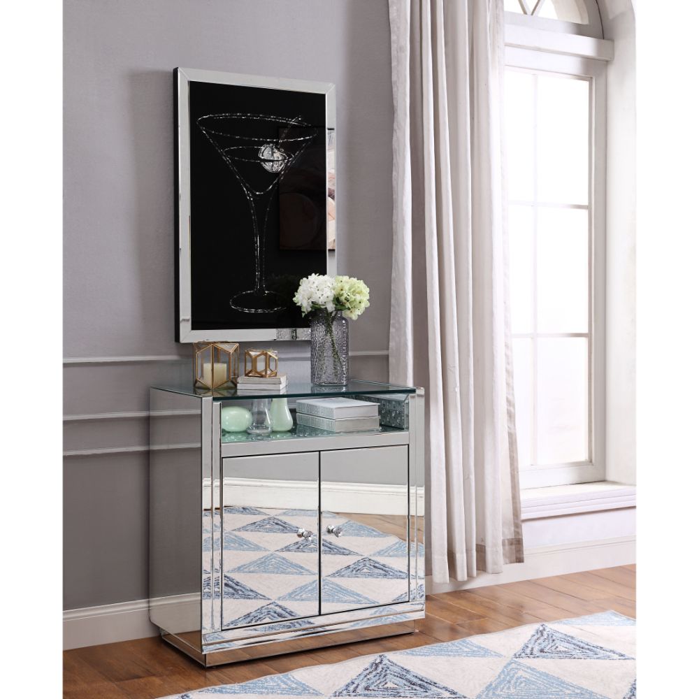 ACME - Nysa Accent Table in Mirrored/Faux Crystals (97577)