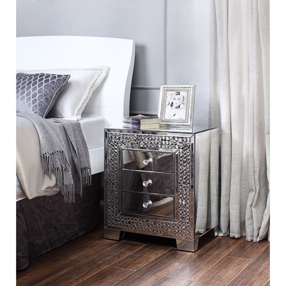 ACME - Kachina Accent Table in Mirrored/Faux Gems