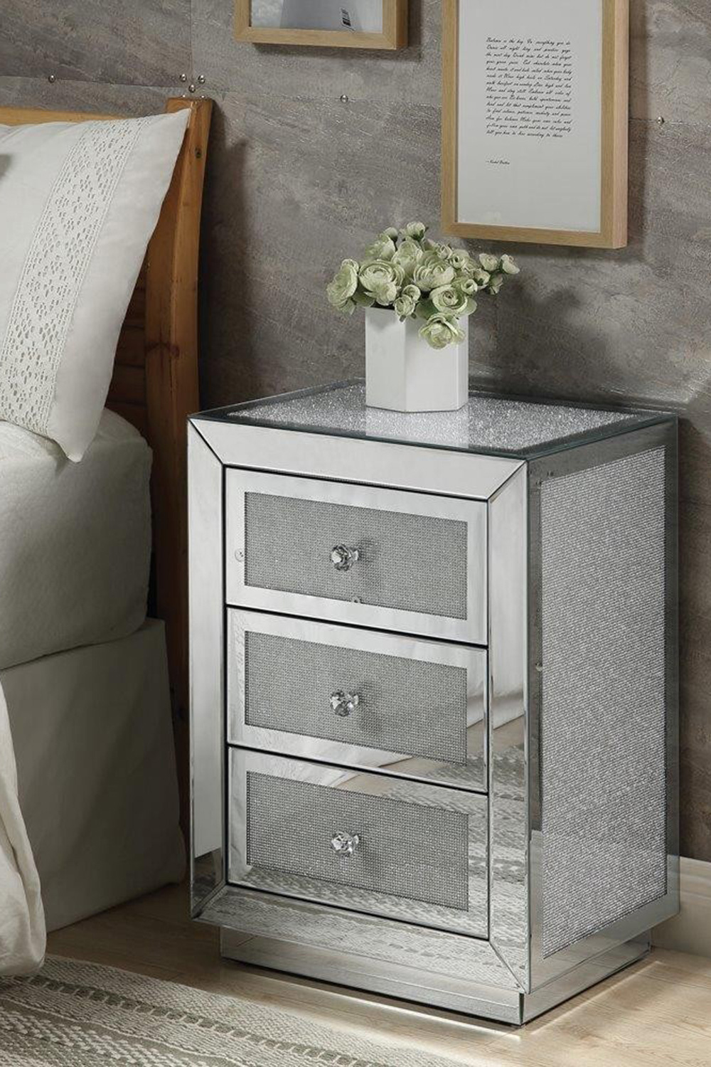 ACME - Noralie Accent Table in Mirrored/Faux Diamonds (97660)