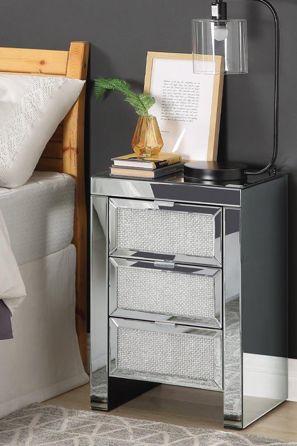 ACME - Noralie Accent Table in Mirrored/Faux Diamonds (97661)