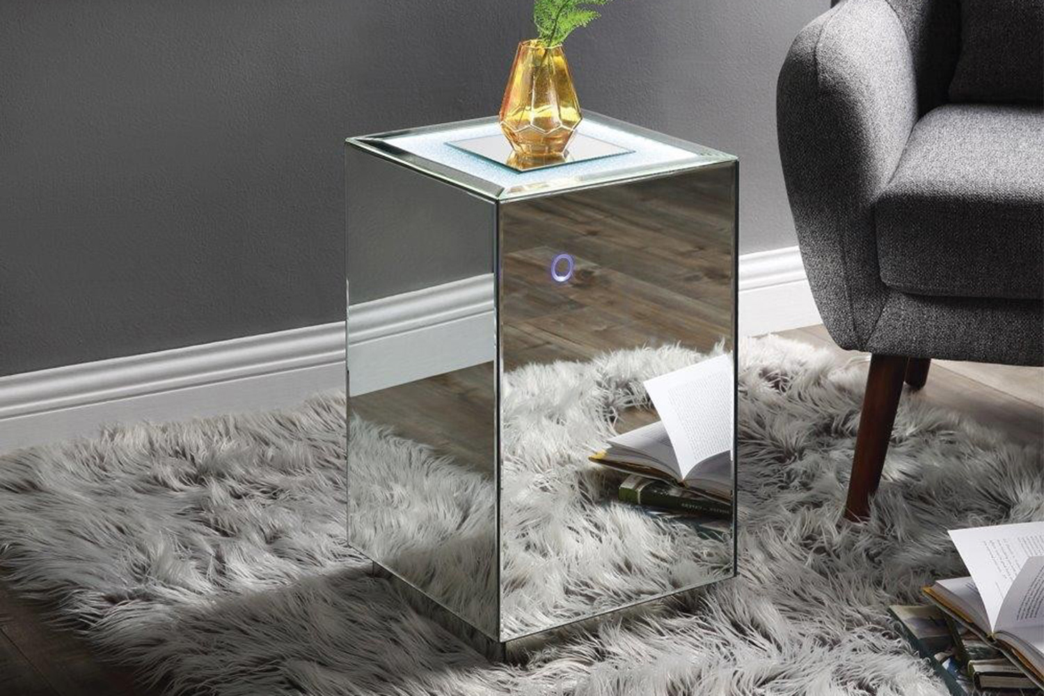 ACME - Nowles Accent Table with Led in Faux Stones