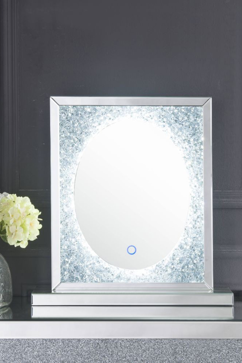 ACME - Noralie Accent Mirror with Led in Mirrored/Faux Diamonds (97707)