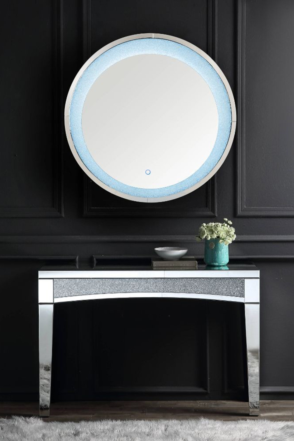 ACME - Noralie Accent Mirror with Led in Mirrored/Faux Diamonds (97709)