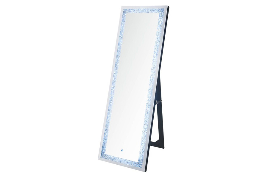 ACME - Noralie Floor Mirror with Led in Mirrored/Faux Diamonds (97713)