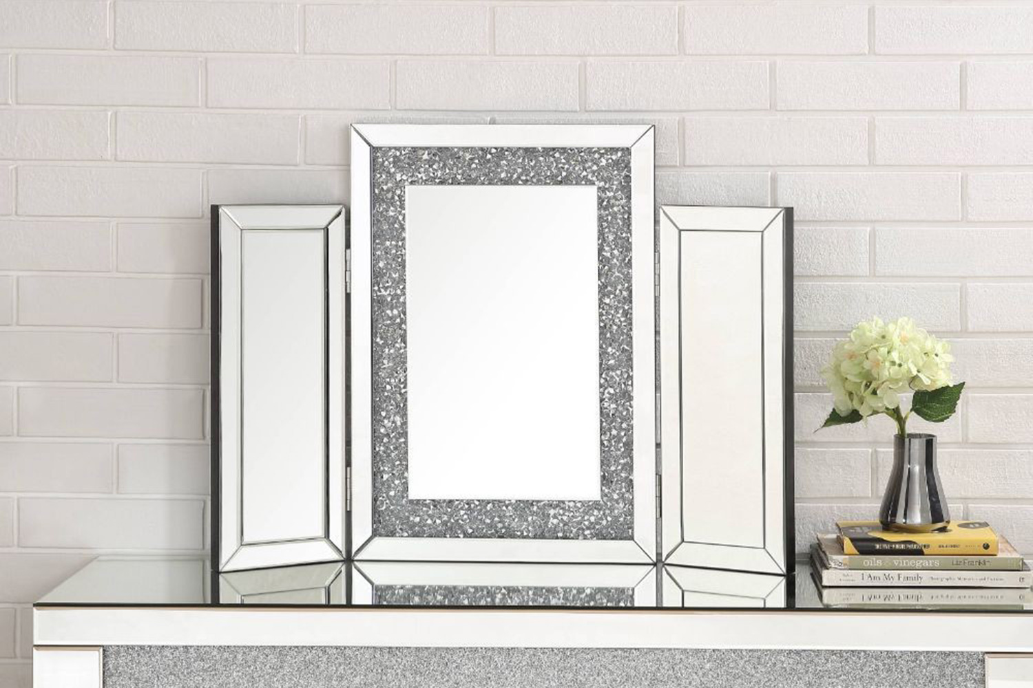 ACME - Noralie Accent Mirror in Mirrored/Faux Diamonds (97731)