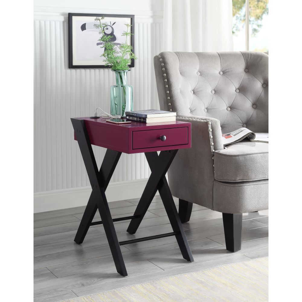 ACME Fierce Side Table with USB Charging Dock - Burgundy and Black