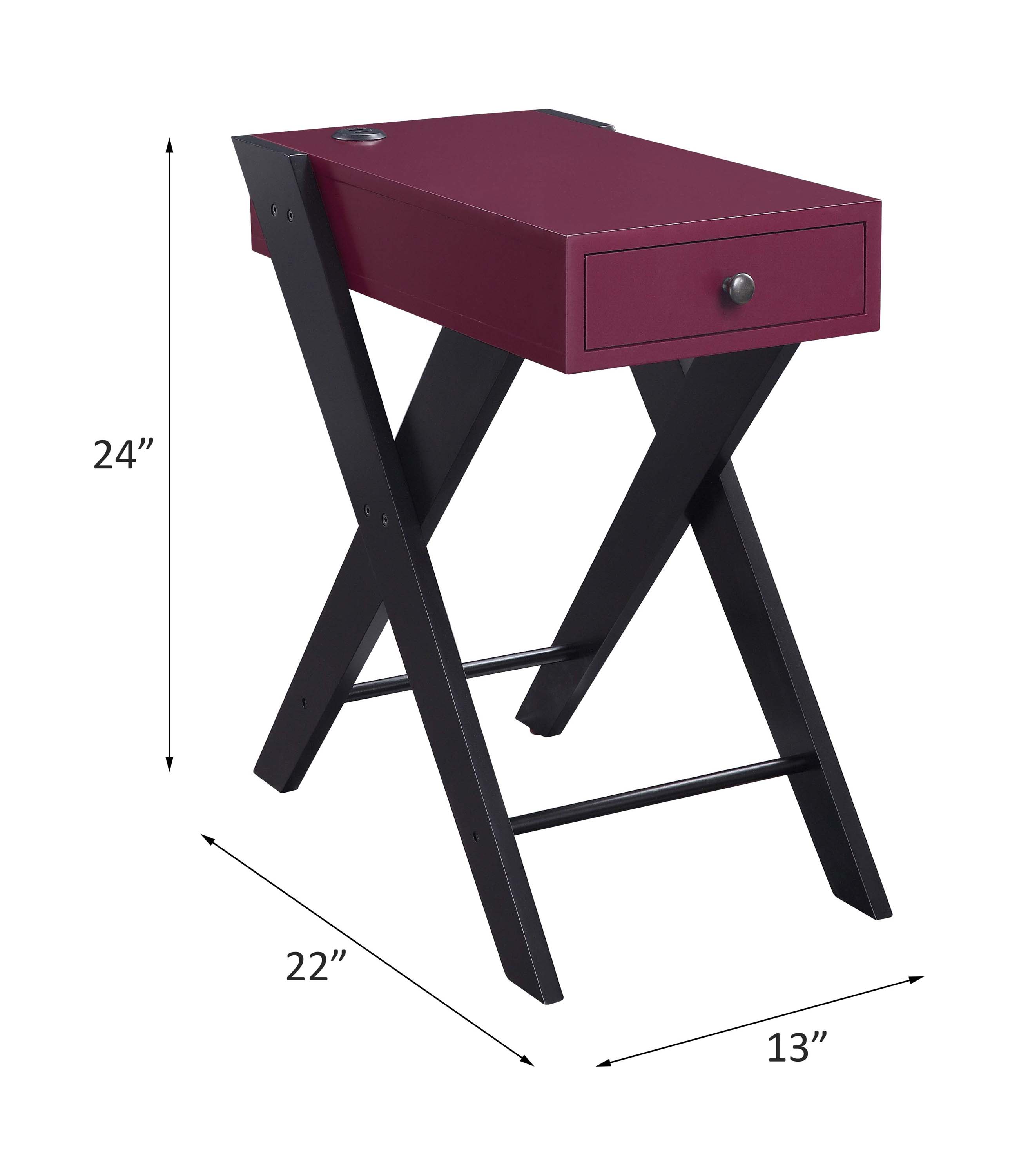 ACME Fierce Side Table with USB Charging Dock - Burgundy and Black