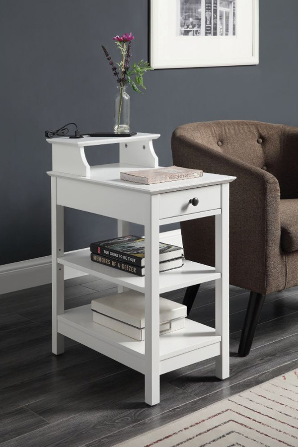 ACME Slayer Side Table with USB Charging Dock - White